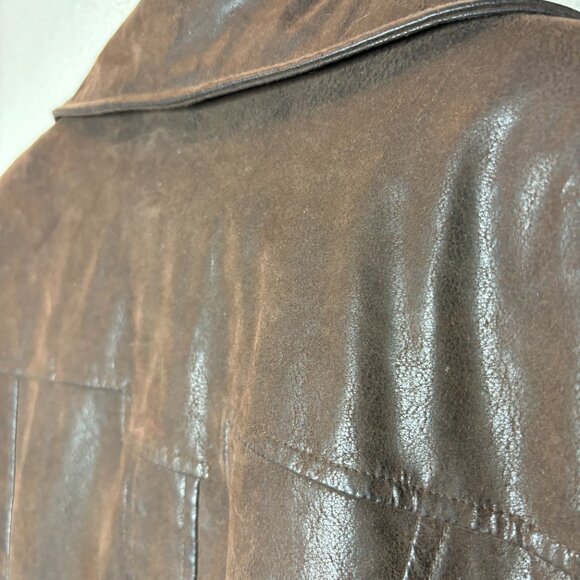 Giacca Womens Sz L Brown Distressed Faux Leather Button Front Jacket(1500) - Picture 5 of 7